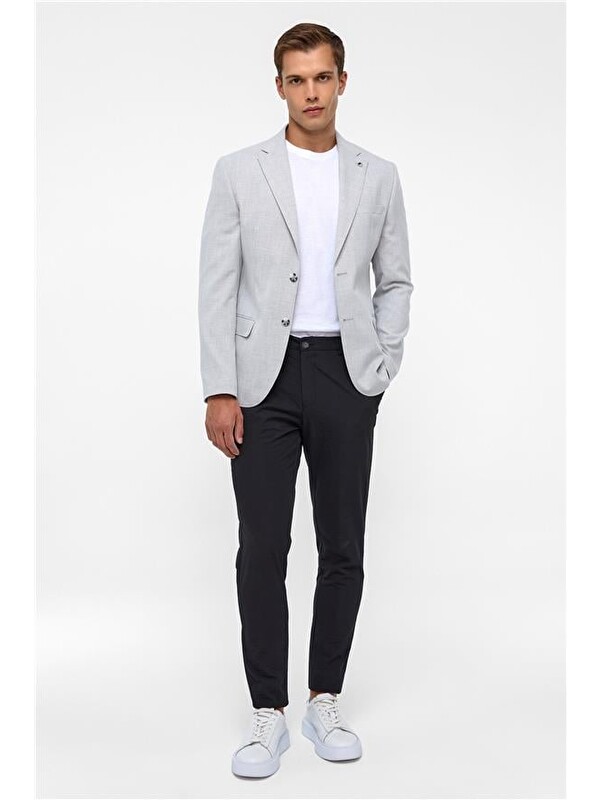 Süvari Gri Slim Desenli Mono Yaka 6 Drop Blazer Ceket