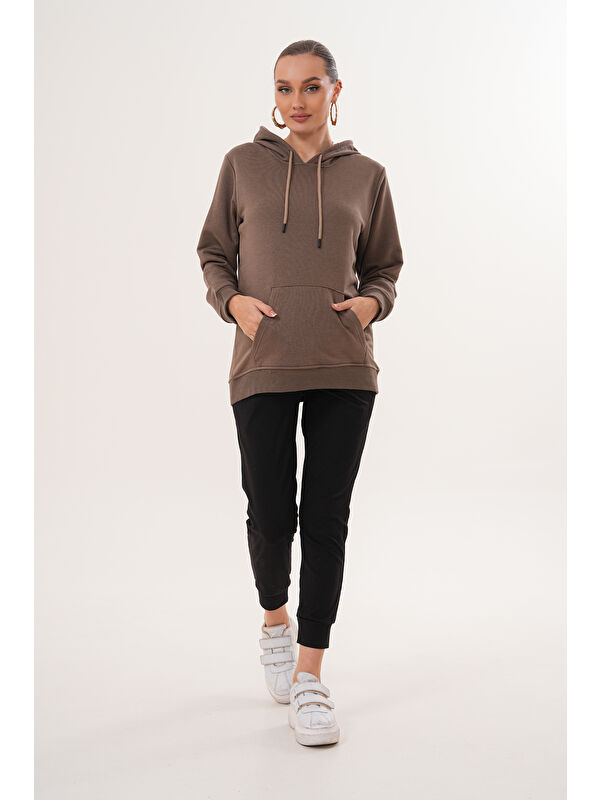 MİSS DÜNYA LİSSA %100 Pamuk Hamile ve Lohusa Basic Kapüşonlu Sweatshirt