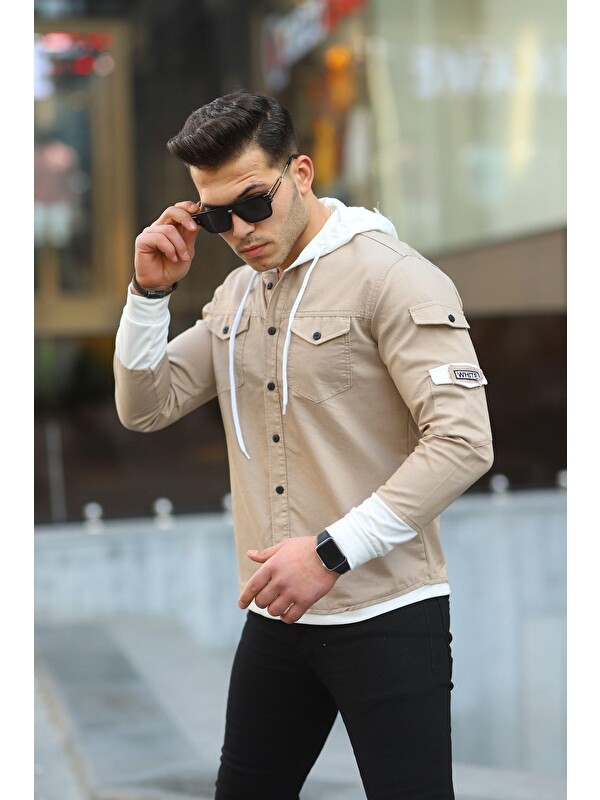 Comstar Erkek Slim Fit Penye Kapüşonlu Düğmeli Jean Gömlek