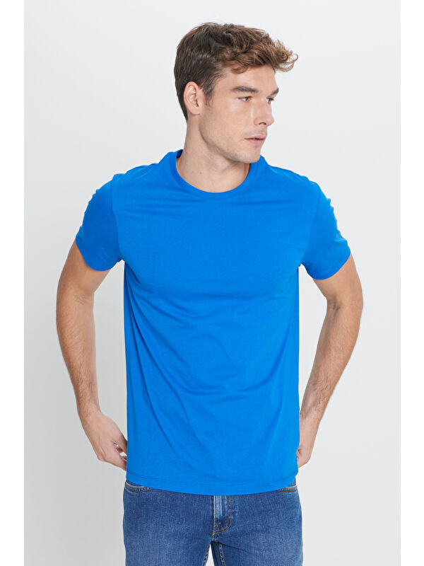 AC&Co / Altınyıldız Classics Erkek Saks Slim Fit Dar Kesim %100 Pamuk Bisiklet Yaka Kısa Kollu Tişört