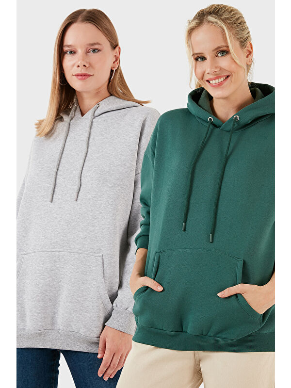 Lela Regular Fit Pamuklu Kapüşonlu Yaka Şardonlu Kışlık 2'li Paket Sweat 5863854S2