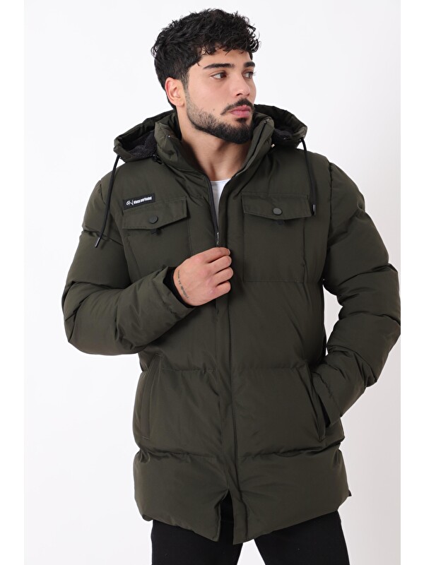 Stilkombin Göğüs Cepli İçi Kürklü Uzun Pelüş Şişme Mont PLDP 2957_50456