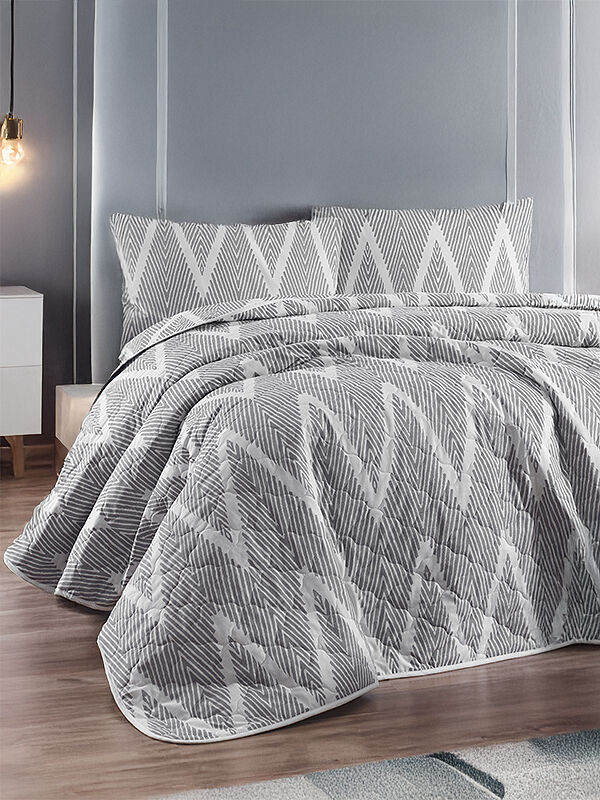 UPSTYLE Çok Amaçlı Battal Boy Kapitone Yatak Örtüsü 240x225 Cm Olivia Gri