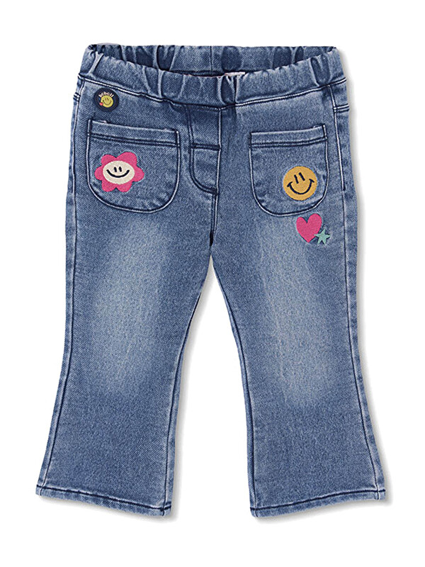 Boboli Çiçek Desenli Denim Pantolon 2 Yaş-6 Yaş Mavi