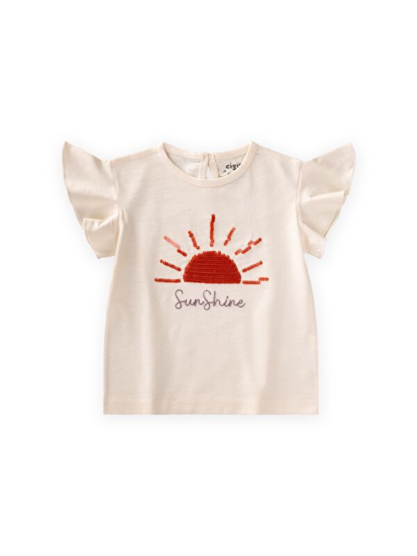 CİGİT Pullu T-Shirt 1-10 Yaş Ekru