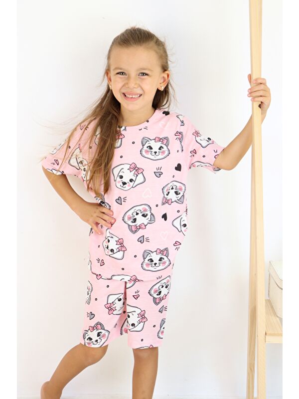 Harika Kids Kız Çocuk Pamuklu Penye Kumaş Şortlu Pijama Takımı