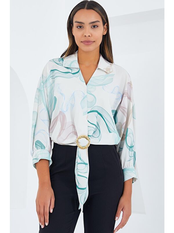 Bigdart Kadın Oversize Dökümlü Crop Saten Gömlek 906 - Mint