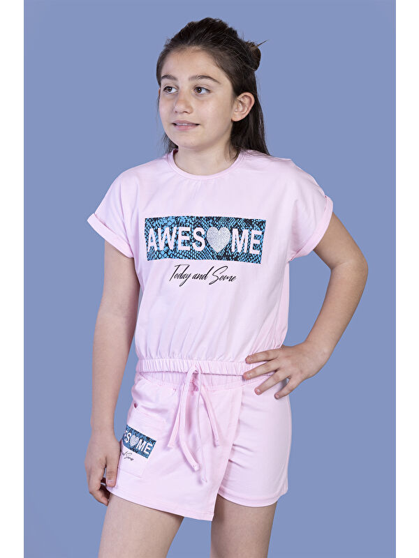Toontoykids Kız Çocuk Baskılı Şortlu Takım