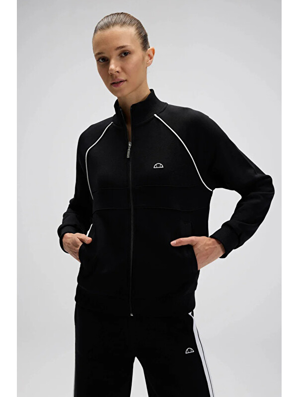 Ellesse Logolu Pamuklu Regular Fit Dik Yaka Fermuarlı Kadın Sweat EF535-BK