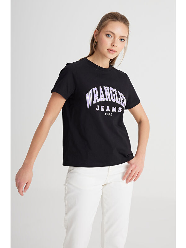 Wrangler Regular Fit Bisiklet Yaka %100 Pamuk Siyah Tişört