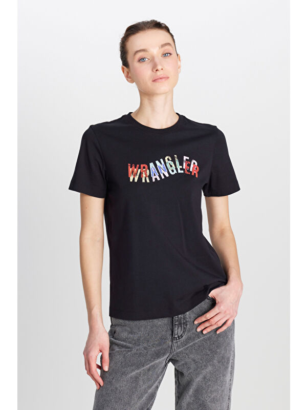 Wrangler %100 Pamuk Regular Fit Bisiklet Yaka Siyah Tişört