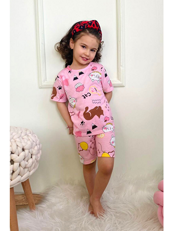 Harika Kids Kız Çocuk Pamuklu Penye Kumaş Şortlu Pijama Takımı