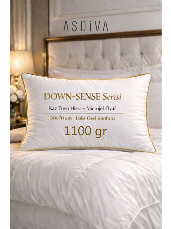 Asdiva Down-Sense Serisi Yan Uyuyanlara Özel Biyeli Lüks Otel Yastığı 50x70 cm Microjel Elyaf 1100 Gr