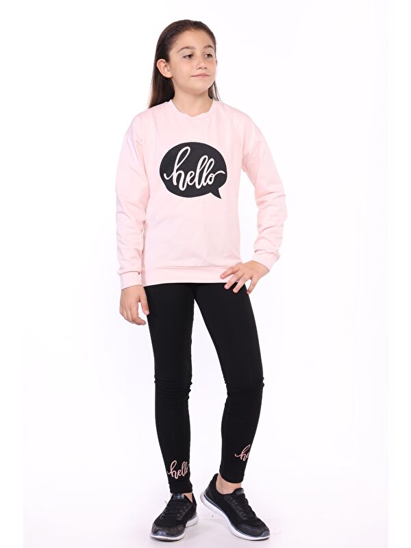 Toontoykids Kız Çocuk Hello Yazı Baskılı Taytlı Takım