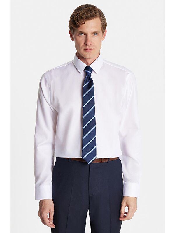 TUDORS Slim Fit Beyaz Non-Iron %100 Pamuk Doğa Dostu Ekoteks Belgeli Ütü Gerektirmez Gömlek