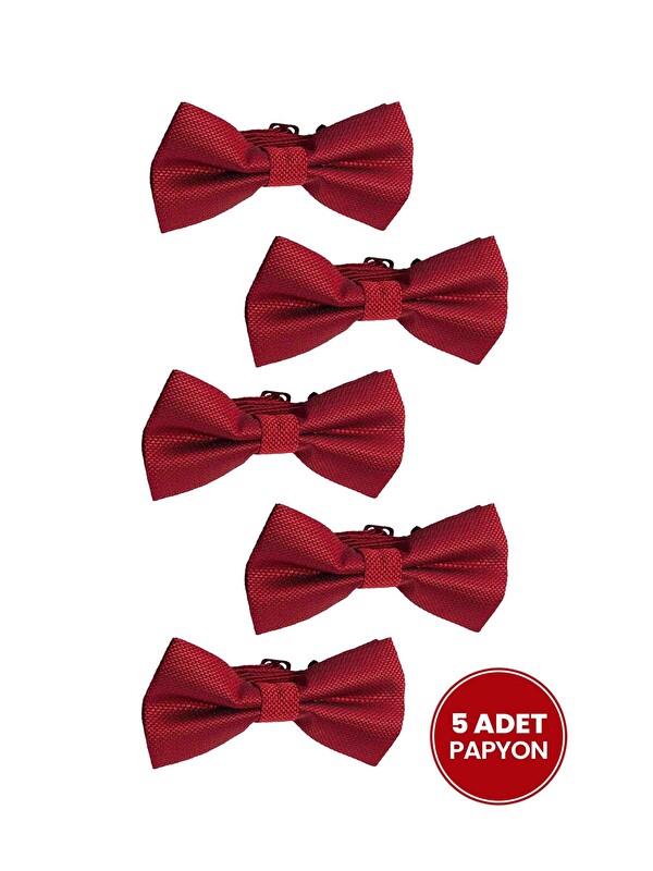 TUDORS 5'Li Paket Armürlü Kırmızı Erkek Papyon