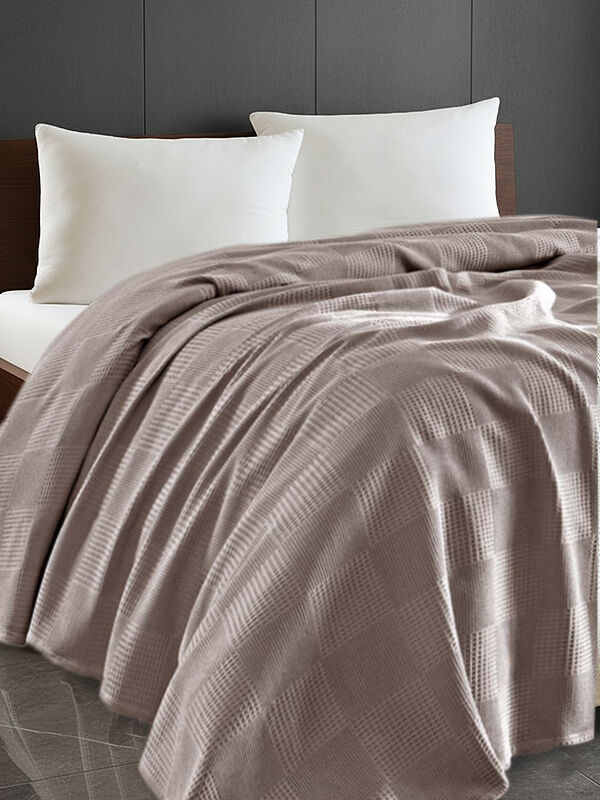 UPSTYLE %100 Pamuk Pike Battal Boy Örtü – Karo Desen Camel Renk, 240x230 cm