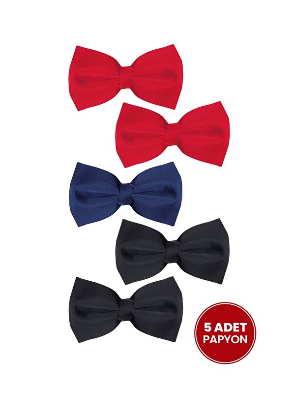 TUDORS 5'Li Paket Kırmızı-Lacivert-Siyah Erkek Papyon