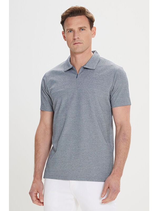 Altınyıldız Classics Erkek Lacivert Slim Fit Dar Kesim Pamuklu Polo Yaka Tişört