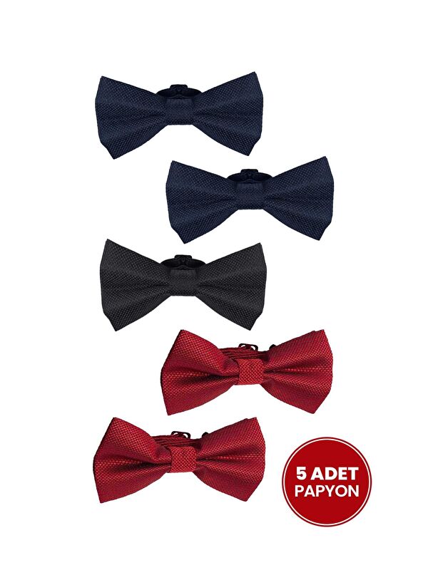 TUDORS 5'Li Paket Armürlü Lacivert-Siyah-Kırmızı Erkek Papyon