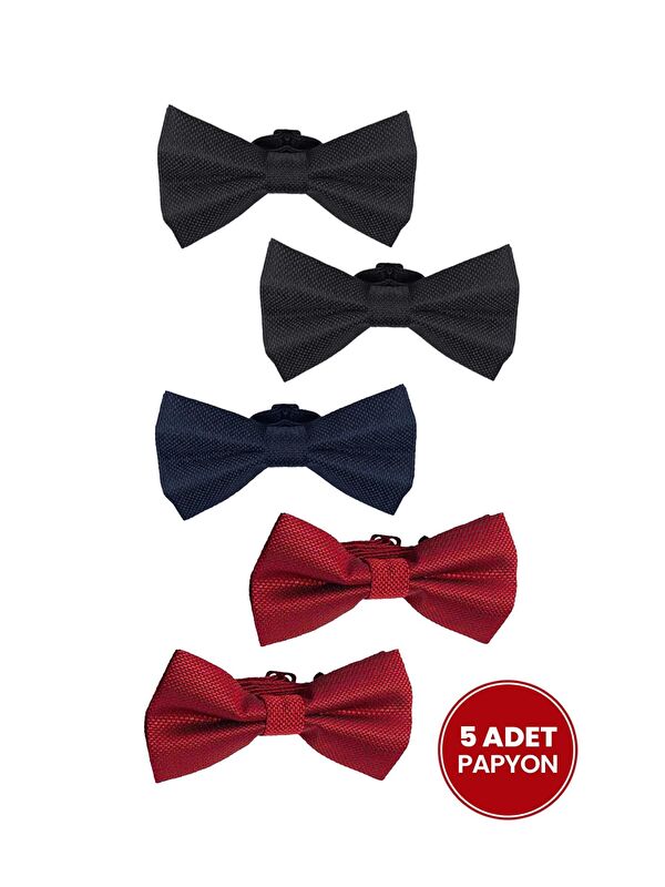 TUDORS 5'Li Paket Armürlü Siyah-Lacivert-Kırmızı Erkek Papyon
