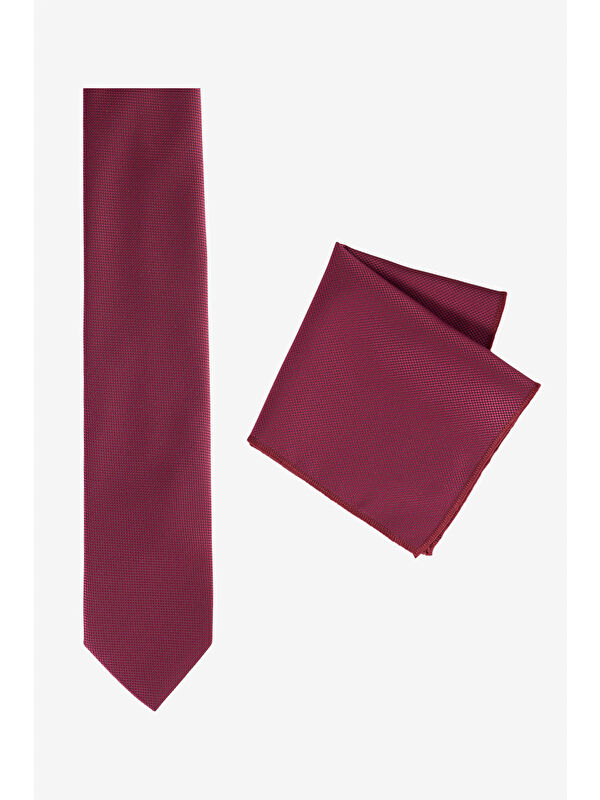 AC&Co / Altınyıldız Classics Erkek Bordo İpek Kumaşlı Kravat-Mendil Set