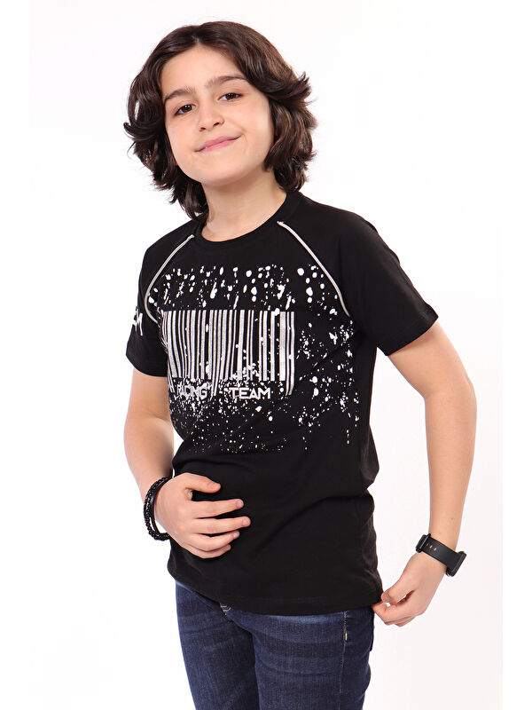 Toontoykids Erkek Çocuk Racing Team Yazılı Barkod Baskılı Tişört
