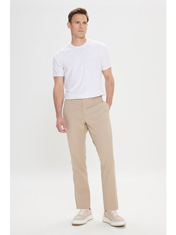 AC&Co / Altınyıldız Classics Erkek Vizon Comfort Fit Rahat Kesim Yan Cepli Desenli Beli Lastikli Pantolon