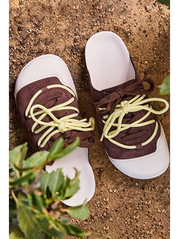 It's Basic Kadın Kahverengi Orjinal Süet Deri İthal Özel Tasarım T55 Sandalet Mule Ayakkabı