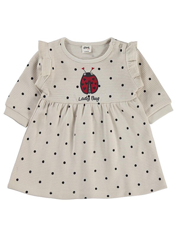 Civil Baby Uğur Böceği Nakışlı 6-18 Ay Elbise - Bej 6-9 Ay