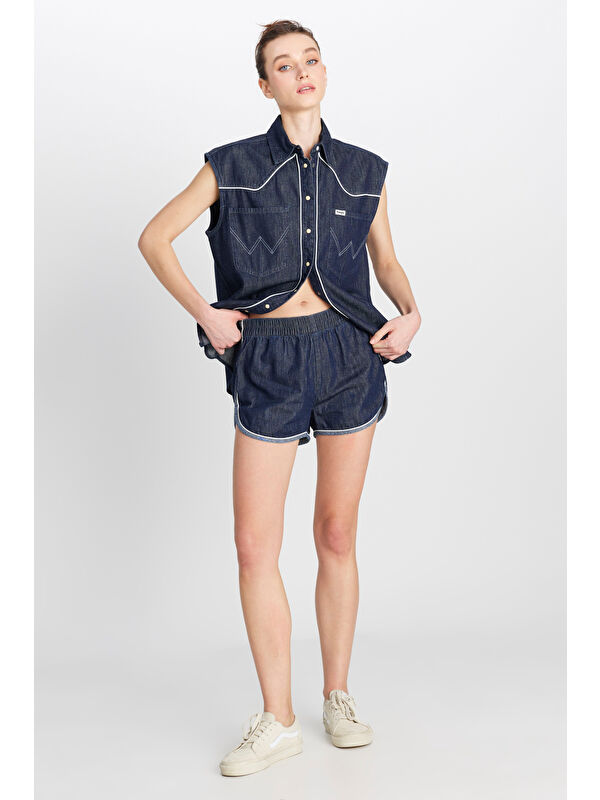 Wrangler Lacivert %100 Pamuk Relaxed Fit Normal Bel Koyu Mavi Denim Şort