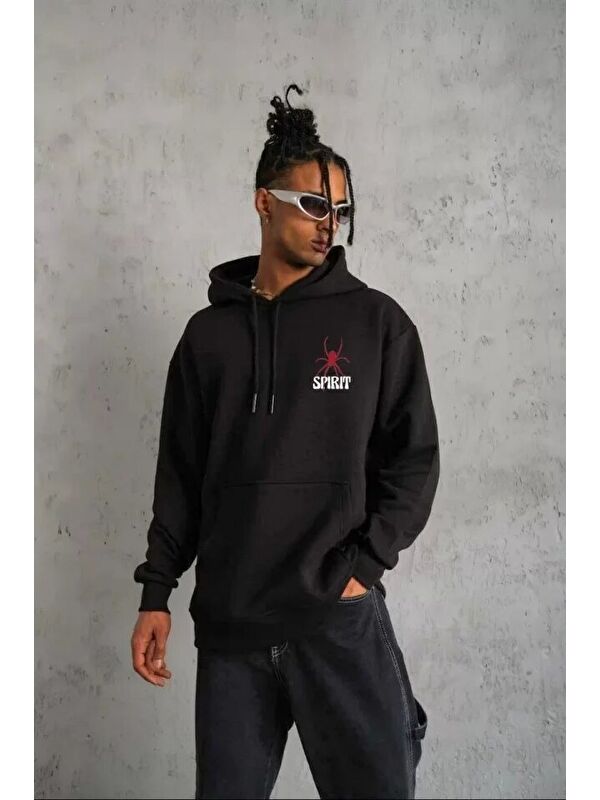 Jane's Unisex Kapüşonlu Baskılı SweatshirtSiyah-19351