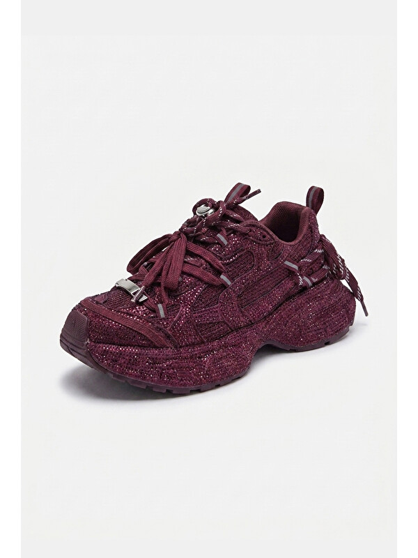 It's Basic Kadın Bordo T11 İthal Işıltılı Taş Kaplama Özel Tasarım Sneaker Ayakkabı