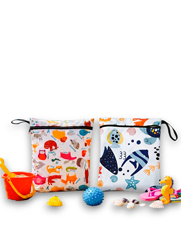 Yorni 2 Adet, 35x30 cm, Ocean ve Zoo Desen Sıvı Geçirmeyen Çok Amaçlı Çanta, Makinede Yıkanabilir