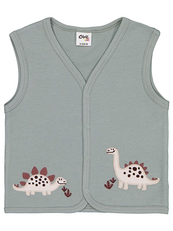 Civil Baby Dinozor Nakışlı 6-18 Ay Yelek - Yeşil 12-18 Ay