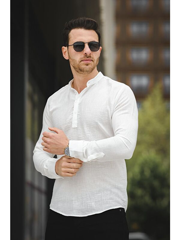Oksit Zareh Slim Fit Kırınkıl Desen Yarım Pat Hakim Yaka Erkek Gömlek