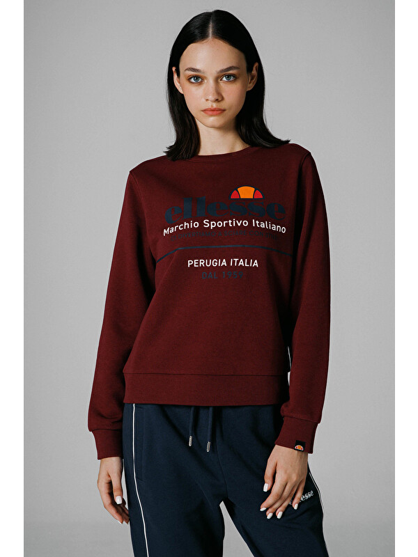 Ellesse Pamuklu Regular Fit Bisiklet Yaka Kadın Sweat EF180-BRD