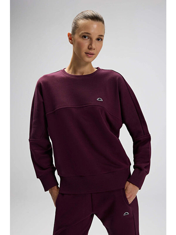 Ellesse Logolu Pamuklu Regular Fit Bisiklet Yaka Kadın Sweat EF567-BRD