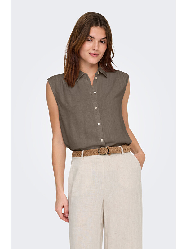 Only Onlsiesta Keten Karışımlı Regular Fit Klasik Yaka Bluz 15367416