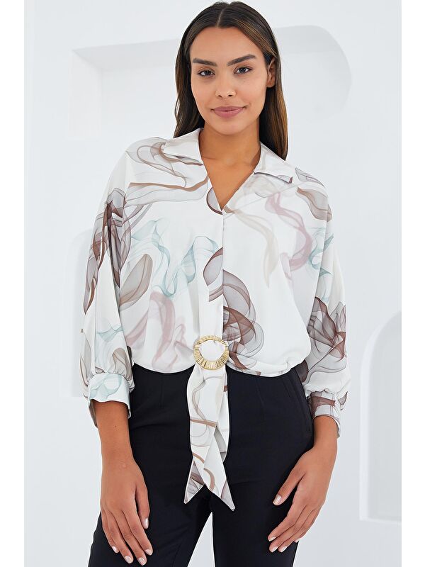 Bigdart Kadın Oversize Dökümlü Crop Saten Gömlek 906 - Kahverengi