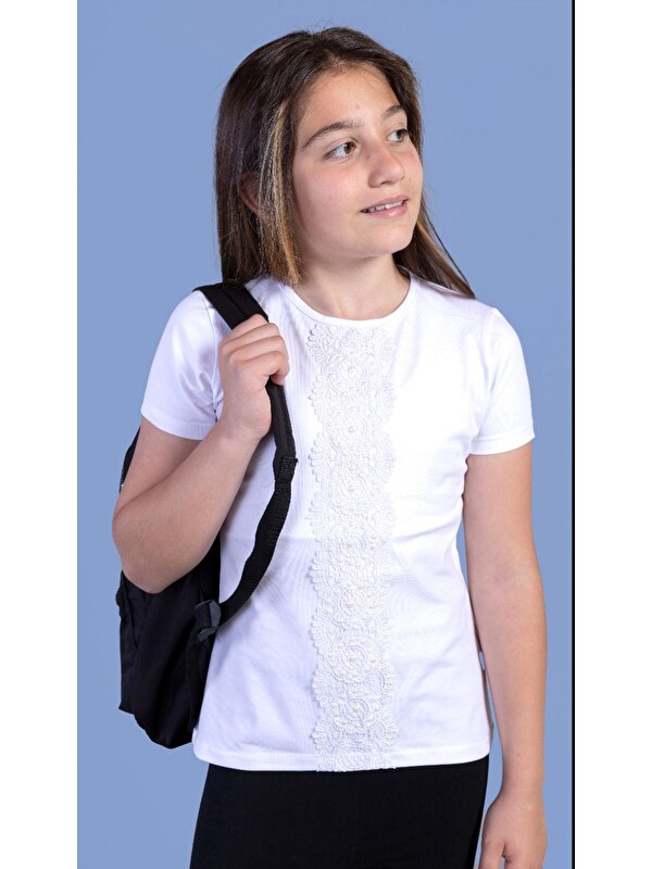Toontoykids Kız Çocuk Dantelli Okul Tişört