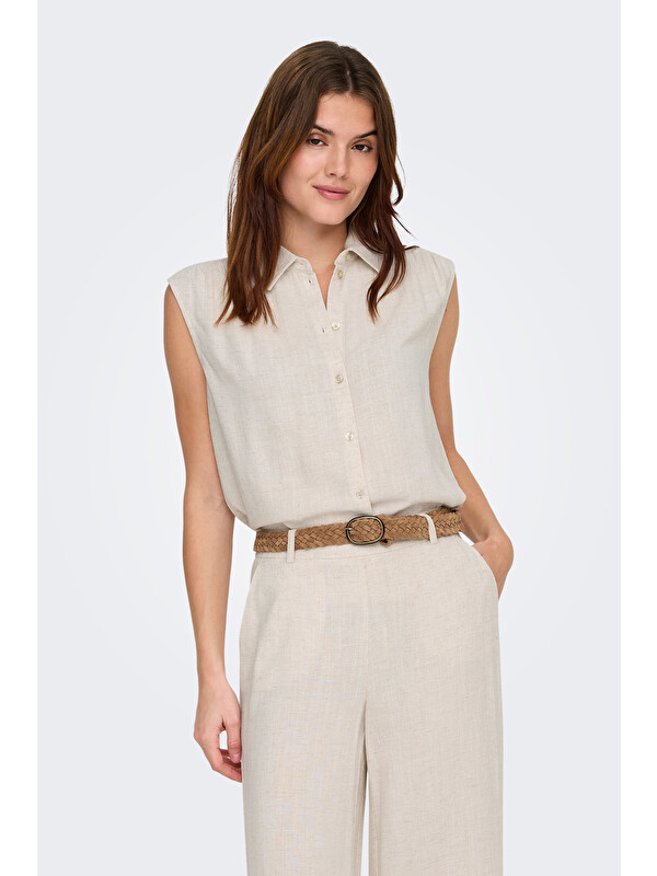 Only Onlsiesta Keten Karışımlı Regular Fit Klasik Yaka Bluz 15367416