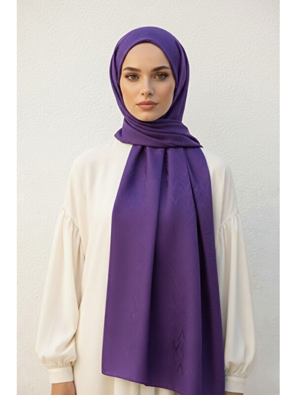 Mizalle & YAQA Filigran Desenli Jakarlı Mor Şal