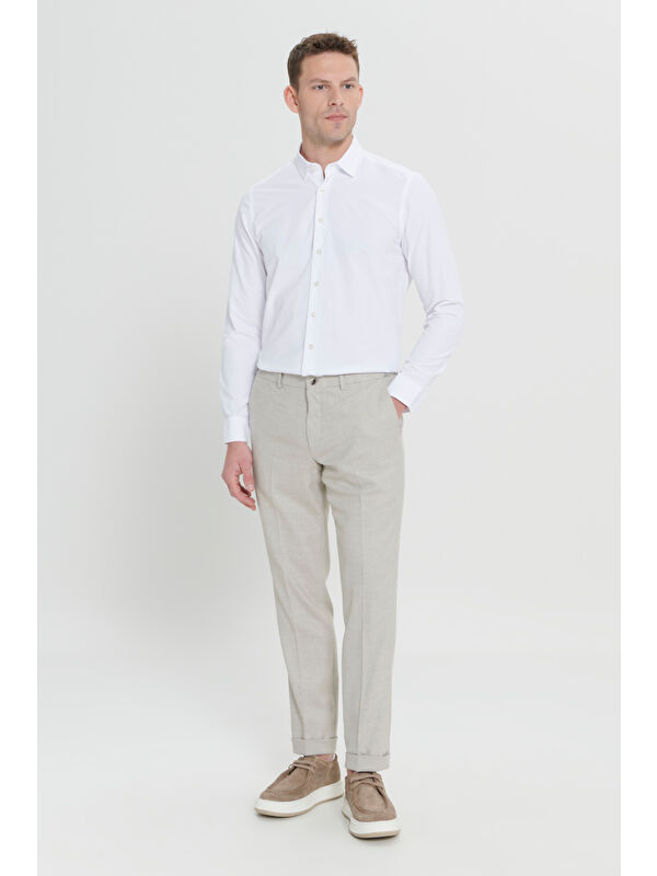 AC&Co / Altınyıldız Classics Erkek Bej Comfort Fit Rahat Kesim Yan Cepli Desenli Beli Lastikli Pantolon