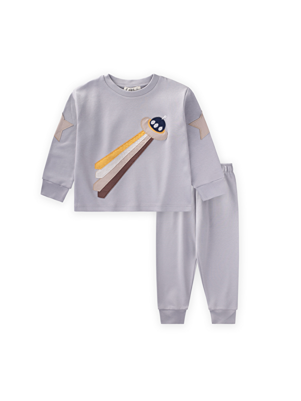 CİGİT Uzay Aracı Aplikeli Pijama Takım 2-8 Yaş Gri