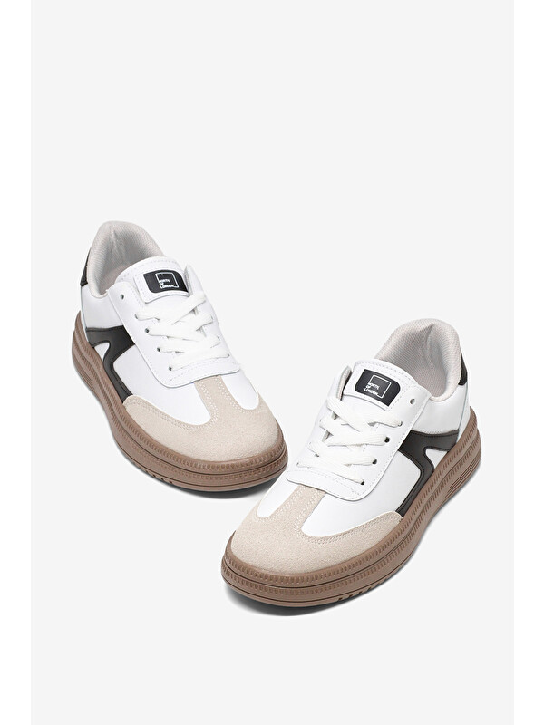 TONNY BLACK Kadın Beyaz Siyah Rahat Kalıp Kauçuk Taban Bağcıklı Sneaker