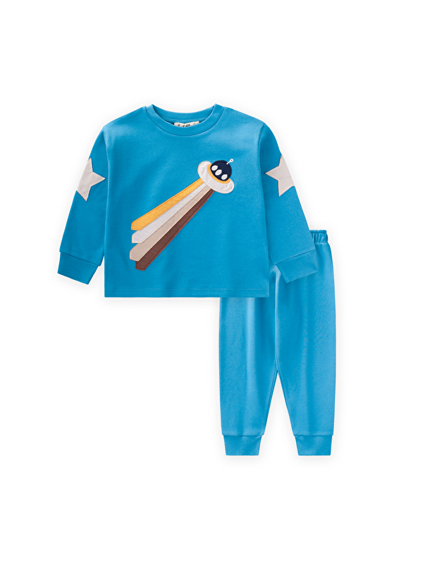 CİGİT Uzay Aracı Aplikeli Pijama Takım 2-8 Yaş Mavi