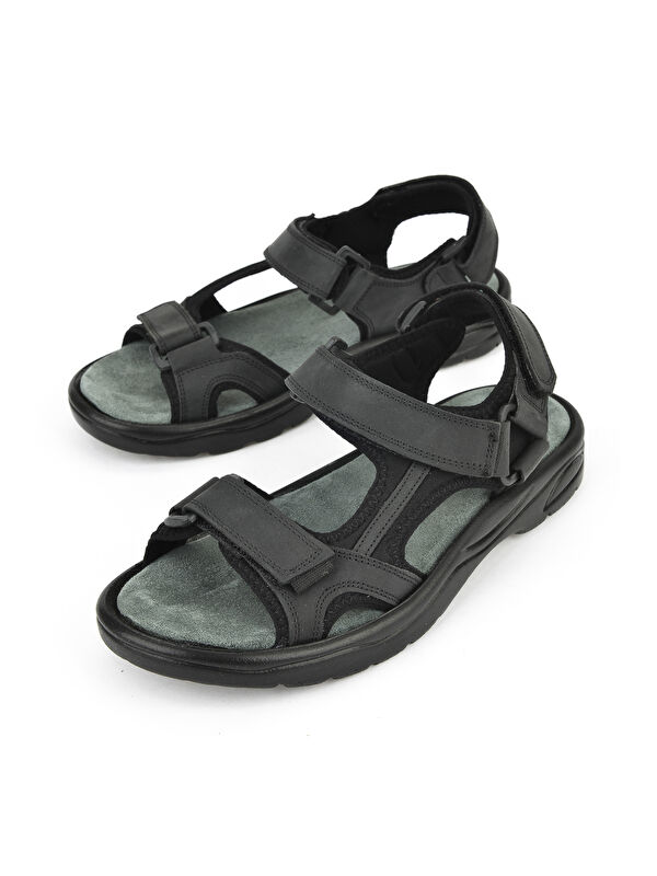 Erkek Hakiki Deri Sandalet 1511052Z5340 Siyah - Görsel 6