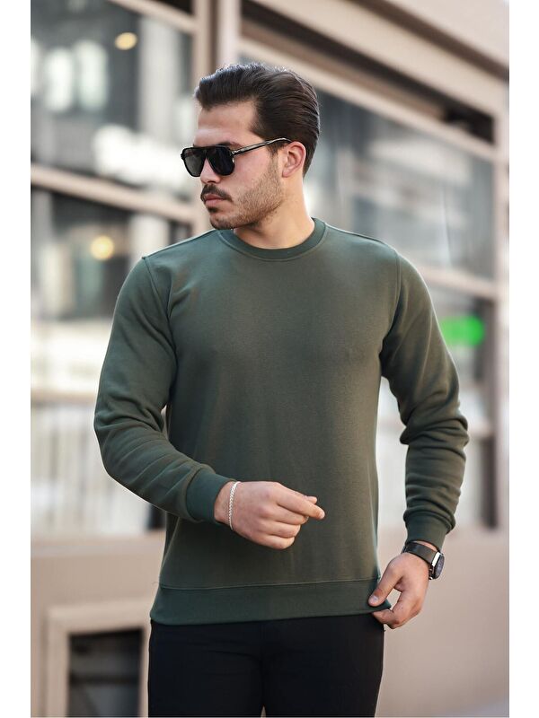 Comstar Erkek Bisiklet Yaka Basic Uzun Kollu Dar Haki Sweat