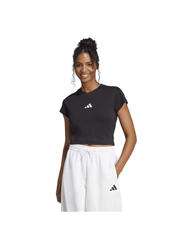 Adidas FI Small Logo Bb Kadın Siyah Yuvarlak Yaka Tişört